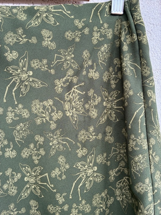 Thorn & Fable Dresses & Skirts - Thorn & Fable Olive Green Asymmetrical Skirt with winged skeletons & flowers
